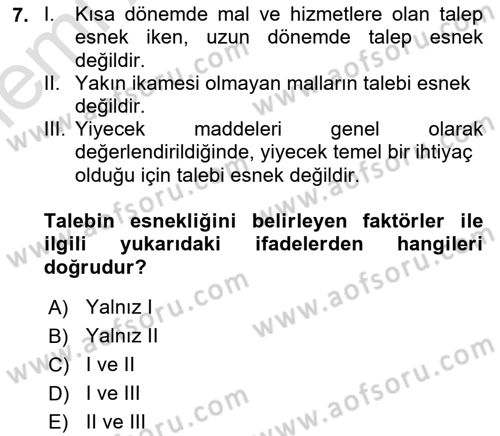 İktisada Giriş Dersi 2025 - 2026 Yılı (Vize) Ara Sınav Soruları 7. Soru