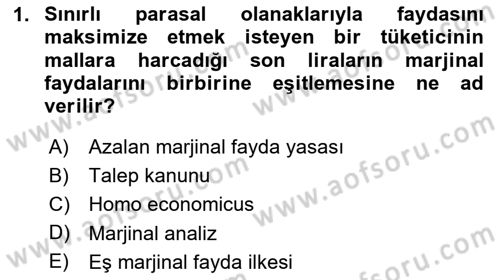 İktisada Giriş Dersi 2025 - 2026 Yılı (Final) Dönem Sonu Sınav Soruları 1. Soru