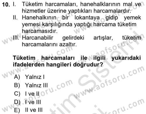 İktisada Giriş Dersi 2025 - 2026 Yılı (Final) Dönem Sonu Sınav Soruları 10. Soru