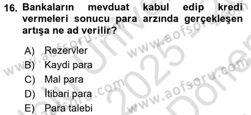İktisada Giriş Dersi 2025 - 2026 Yılı (Final) Dönem Sonu Sınav Soruları 16. Soru