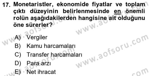 İktisada Giriş Dersi 2025 - 2026 Yılı (Final) Dönem Sonu Sınav Soruları 17. Soru