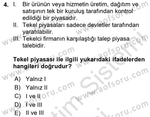 İktisada Giriş Dersi 2025 - 2026 Yılı (Final) Dönem Sonu Sınav Soruları 4. Soru