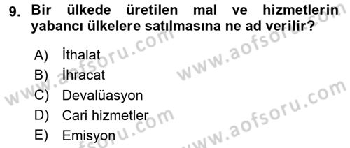 İktisada Giriş Dersi 2025 - 2026 Yılı (Final) Dönem Sonu Sınav Soruları 9. Soru