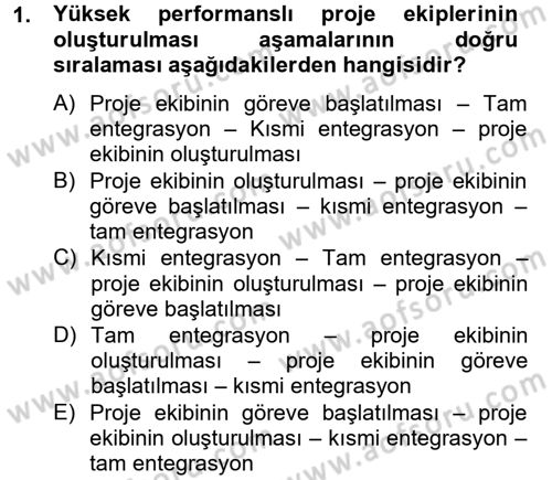Proje Yönetimi Dersi 2012 - 2013 Yılı (Vize) Ara Sınav Soruları 1. Soru