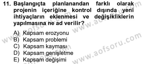 Proje Yönetimi Dersi 2012 - 2013 Yılı (Vize) Ara Sınav Soruları 11. Soru