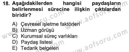 Proje Yönetimi Dersi 2012 - 2013 Yılı (Vize) Ara Sınav Soruları 18. Soru