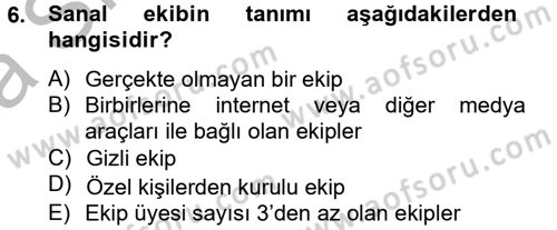 Proje Yönetimi Dersi 2012 - 2013 Yılı (Vize) Ara Sınav Soruları 6. Soru
