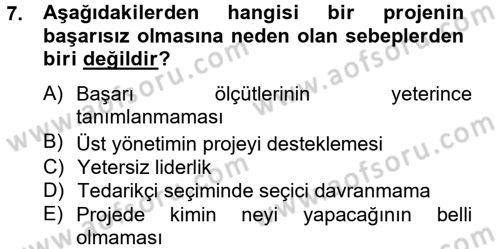 Proje Yönetimi Dersi 2012 - 2013 Yılı (Vize) Ara Sınav Soruları 7. Soru
