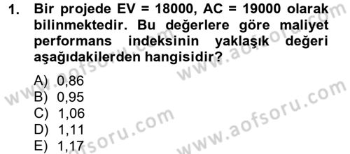 Proje Yönetimi Dersi 2012 - 2013 Yılı (Final) Dönem Sonu Sınav Soruları 1. Soru