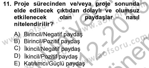 Proje Yönetimi Dersi 2012 - 2013 Yılı (Final) Dönem Sonu Sınav Soruları 11. Soru