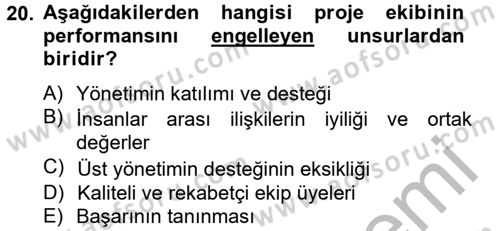 Proje Yönetimi Dersi 2012 - 2013 Yılı (Final) Dönem Sonu Sınav Soruları 20. Soru