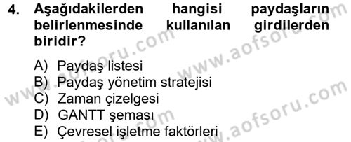 Proje Yönetimi Dersi 2012 - 2013 Yılı (Final) Dönem Sonu Sınav Soruları 4. Soru