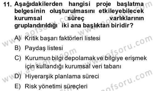Proje Yönetimi Dersi 2013 - 2014 Yılı (Vize) Ara Sınav Soruları 11. Soru