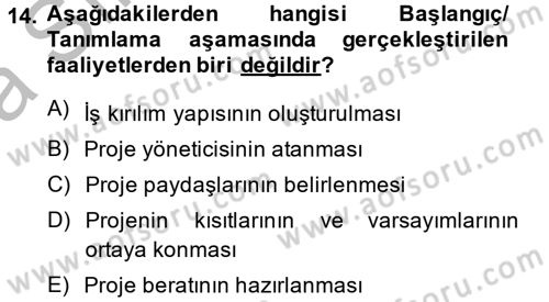 Proje Yönetimi Dersi 2013 - 2014 Yılı (Vize) Ara Sınav Soruları 14. Soru