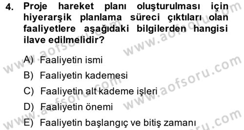 Proje Yönetimi Dersi 2013 - 2014 Yılı (Final) Dönem Sonu Sınav Soruları 4. Soru
