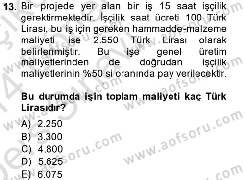 Proje Yönetimi Dersi 2013 - 2014 Yılı Tek Ders Sınavı 13. Soru