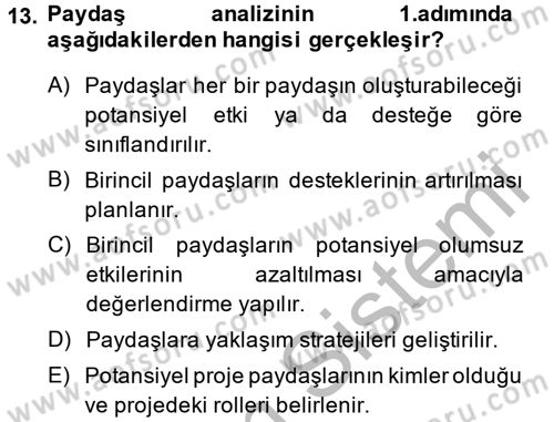 Proje Yönetimi Dersi 2014 - 2015 Yılı (Vize) Ara Sınav Soruları 13. Soru