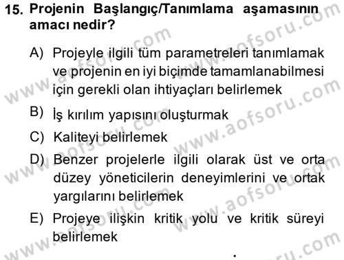 Proje Yönetimi Dersi 2014 - 2015 Yılı (Vize) Ara Sınav Soruları 15. Soru