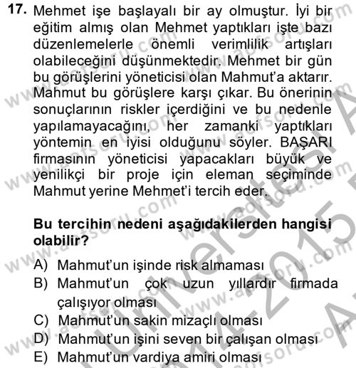 Proje Yönetimi Dersi 2014 - 2015 Yılı (Vize) Ara Sınav Soruları 17. Soru