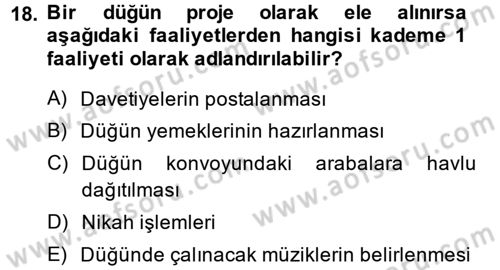 Proje Yönetimi Dersi 2014 - 2015 Yılı (Vize) Ara Sınav Soruları 18. Soru