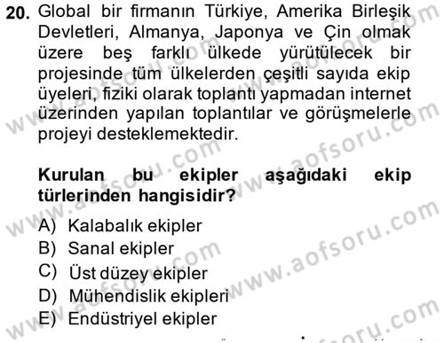 Proje Yönetimi Dersi 2014 - 2015 Yılı (Vize) Ara Sınav Soruları 20. Soru