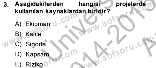 Proje Yönetimi Dersi 2014 - 2015 Yılı (Vize) Ara Sınav Soruları 3. Soru