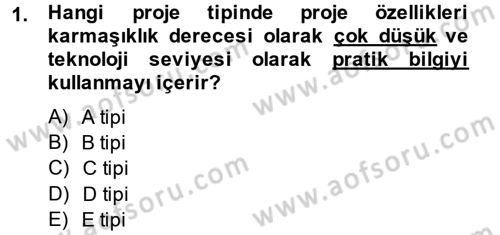 Proje Yönetimi Dersi 2014 - 2015 Yılı (Final) Dönem Sonu Sınav Soruları 1. Soru
