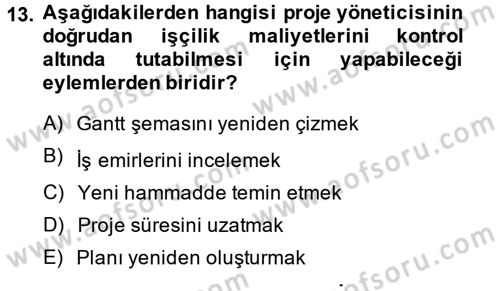 Proje Yönetimi Dersi 2014 - 2015 Yılı (Final) Dönem Sonu Sınav Soruları 13. Soru
