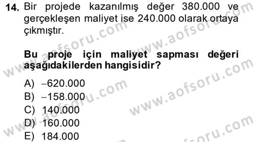 Proje Yönetimi Dersi 2014 - 2015 Yılı (Final) Dönem Sonu Sınav Soruları 14. Soru