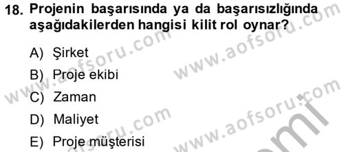 Proje Yönetimi Dersi 2014 - 2015 Yılı (Final) Dönem Sonu Sınav Soruları 18. Soru