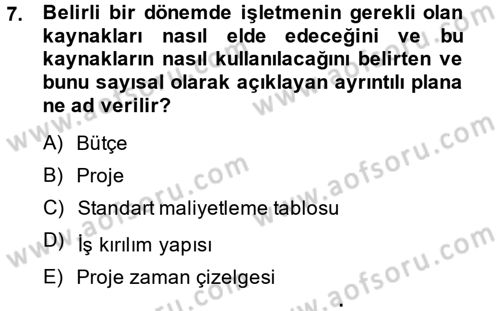 Proje Yönetimi Dersi 2014 - 2015 Yılı (Final) Dönem Sonu Sınav Soruları 7. Soru