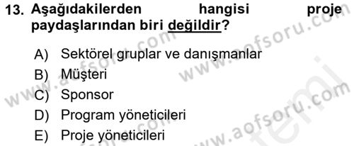Proje Yönetimi Dersi 2015 - 2016 Yılı (Vize) Ara Sınav Soruları 13. Soru