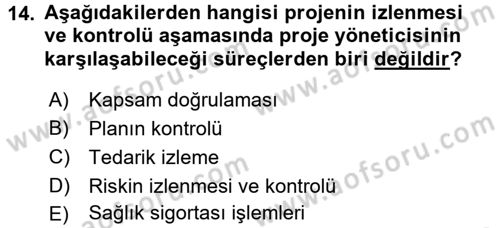 Proje Yönetimi Dersi 2015 - 2016 Yılı (Final) Dönem Sonu Sınav Soruları 14. Soru
