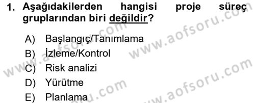 Proje Yönetimi Dersi 2016 - 2017 Yılı (Final) Dönem Sonu Sınav Soruları 1. Soru