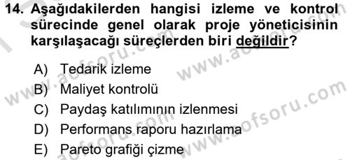 Proje Yönetimi Dersi 2016 - 2017 Yılı (Final) Dönem Sonu Sınav Soruları 14. Soru