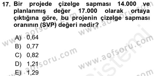 Proje Yönetimi Dersi 2017 - 2018 Yılı 3 Ders Sınav Soruları 17. Soru