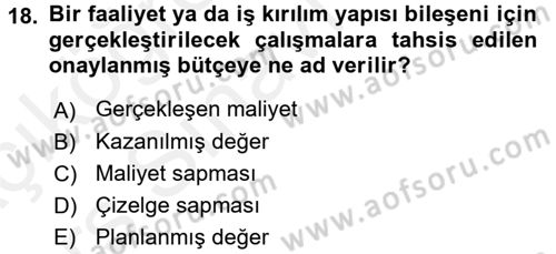 Proje Yönetimi Dersi 2017 - 2018 Yılı 3 Ders Sınav Soruları 18. Soru