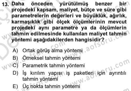 Proje Yönetimi Dersi 2018 - 2019 Yılı 3 Ders Sınav Soruları 13. Soru