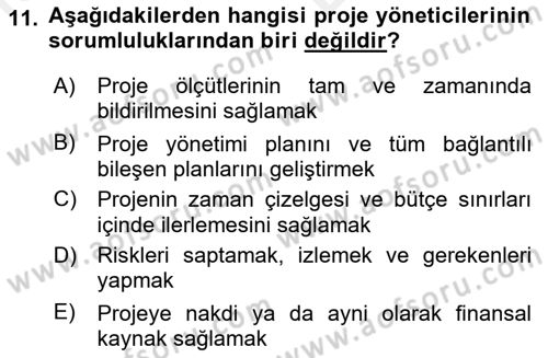 Proje Yönetimi Dersi 2018 - 2019 Yılı (Vize) Ara Sınavı 11. Soru