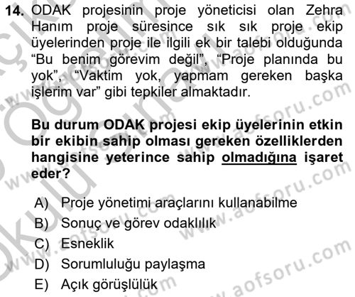Proje Yönetimi Dersi 2018 - 2019 Yılı Yaz Okulu Sınav Soruları 14. Soru
