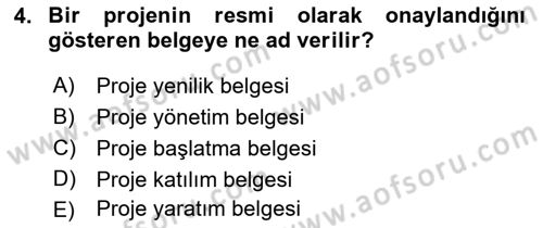 Proje Yönetimi Dersi 2018 - 2019 Yılı Yaz Okulu Sınav Soruları 4. Soru