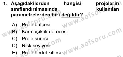Proje Yönetimi Dersi 2020 - 2021 Yılı Yaz Okulu Sınav Soruları 1. Soru