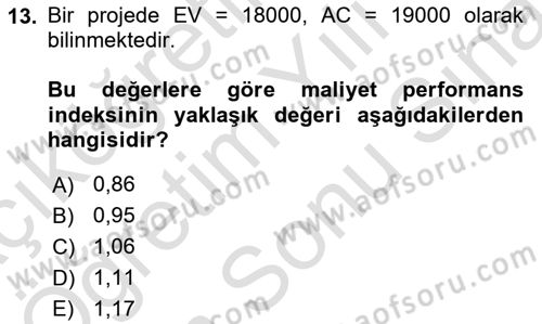 Proje Yönetimi Dersi 2021 - 2022 Yılı (Final) Dönem Sonu Sınav Soruları 13. Soru
