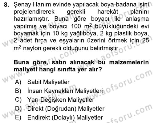 Proje Yönetimi Dersi 2021 - 2022 Yılı (Final) Dönem Sonu Sınav Soruları 8. Soru