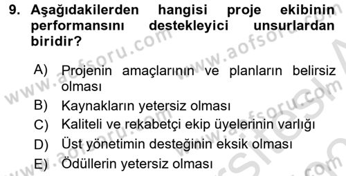 Proje Yönetimi Dersi 2021 - 2022 Yılı (Final) Dönem Sonu Sınav Soruları 9. Soru