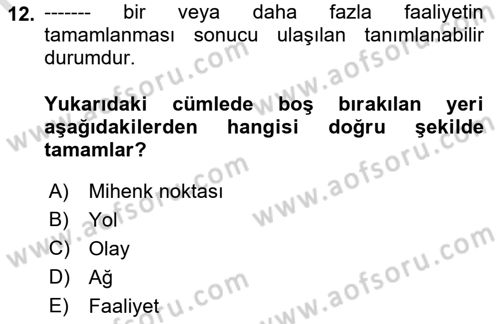 Proje Yönetimi Dersi 2021 - 2022 Yılı Yaz Okulu Sınav Soruları 12. Soru