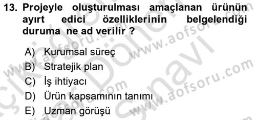 Proje Yönetimi Dersi 2022 - 2023 Yılı (Vize) Ara Sınav Soruları 13. Soru