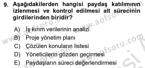 Proje Yönetimi Dersi 2022 - 2023 Yılı (Vize) Ara Sınav Soruları 9. Soru