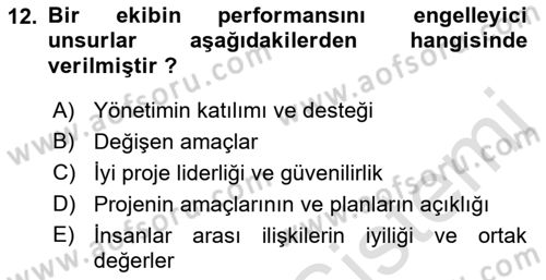 Proje Yönetimi Dersi 2022 - 2023 Yılı (Final) Dönem Sonu Sınav Soruları 12. Soru