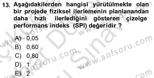 Proje Yönetimi Dersi 2022 - 2023 Yılı (Final) Dönem Sonu Sınav Soruları 13. Soru